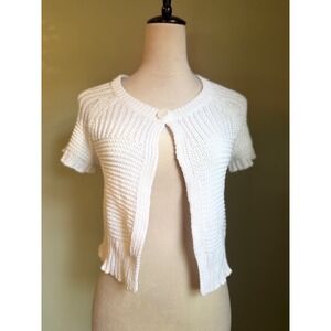 Dainty White Knit Cropped Cardigan Short Sleeve button Small coquette whimsi Y2k